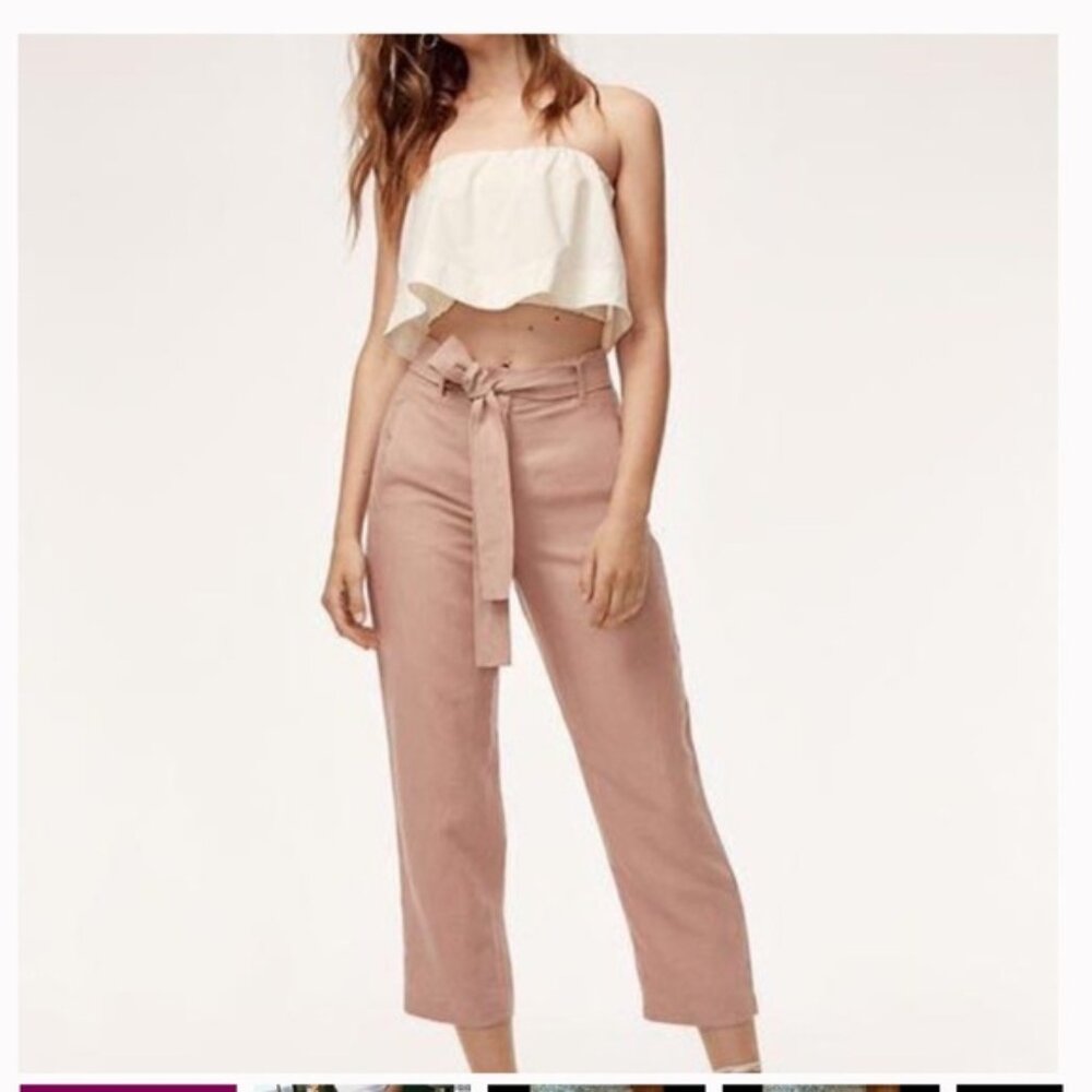 Aritzia Wilfred Jallade / Tie Front Linen Pant in Nutmeg Sz 2